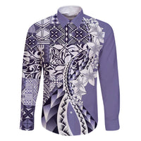 Aloha Vintage Plumeria Hawaiian Tapa Pattern Family Matching Long Sleeve Bodycon Dress and Hawaiian Shirt Purple Hawaiian Tapa Pattern - Polynesian Pride