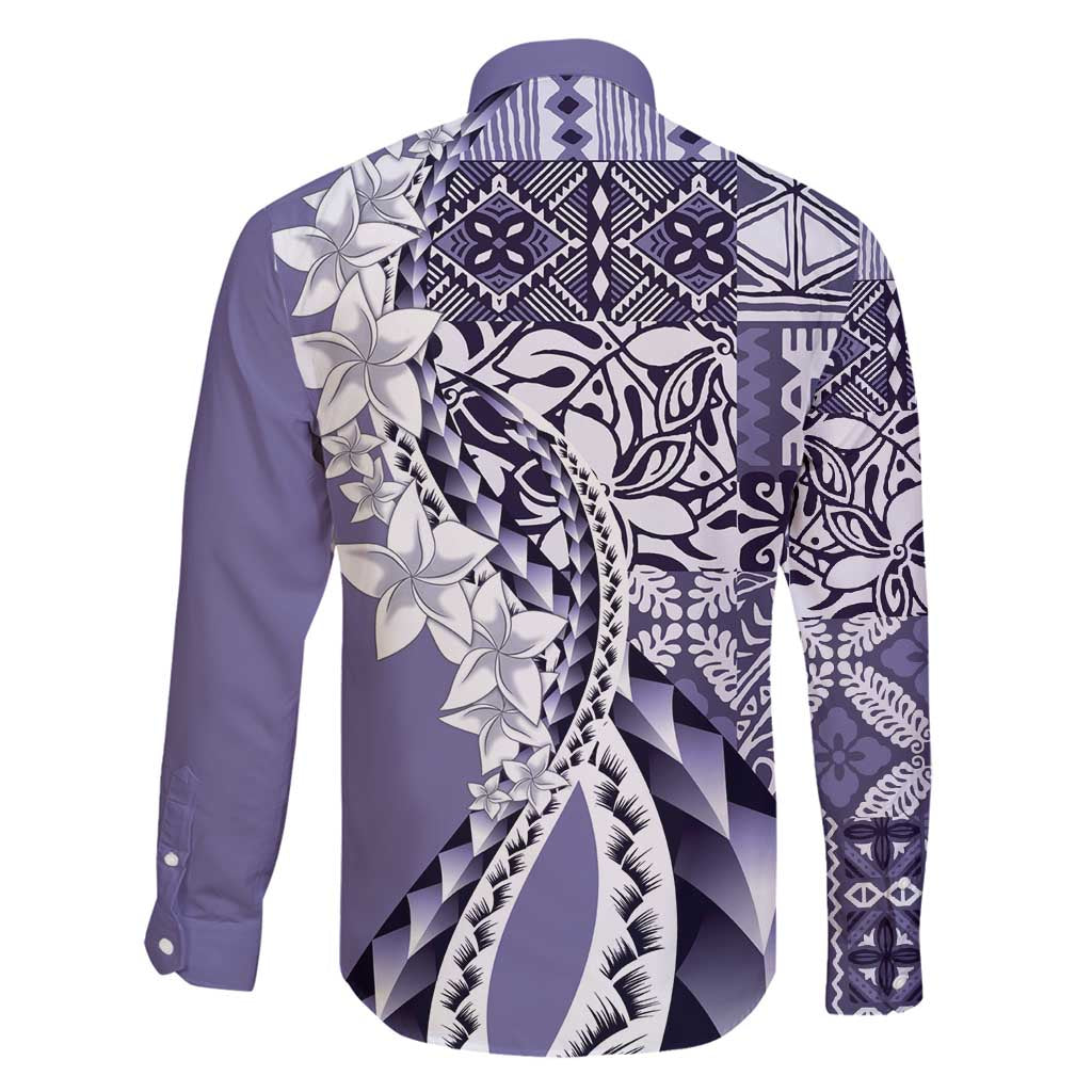 Aloha Vintage Plumeria Hawaiian Tapa Pattern Family Matching Long Sleeve Bodycon Dress and Hawaiian Shirt Purple Hawaiian Tapa Pattern - Polynesian Pride