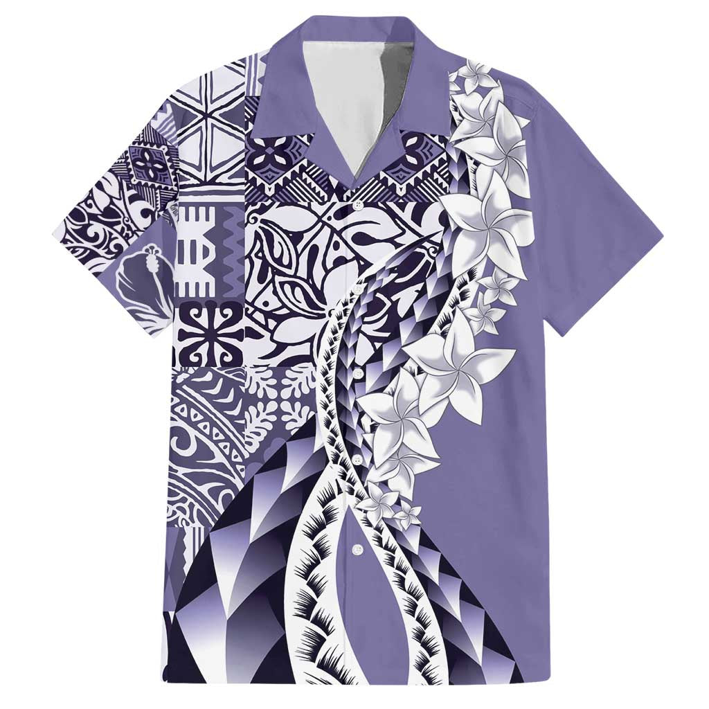 Aloha Vintage Plumeria Hawaiian Tapa Pattern Family Matching Short Sleeve Bodycon Dress and Hawaiian Shirt Purple Hawaiian Tapa Pattern - Polynesian Pride