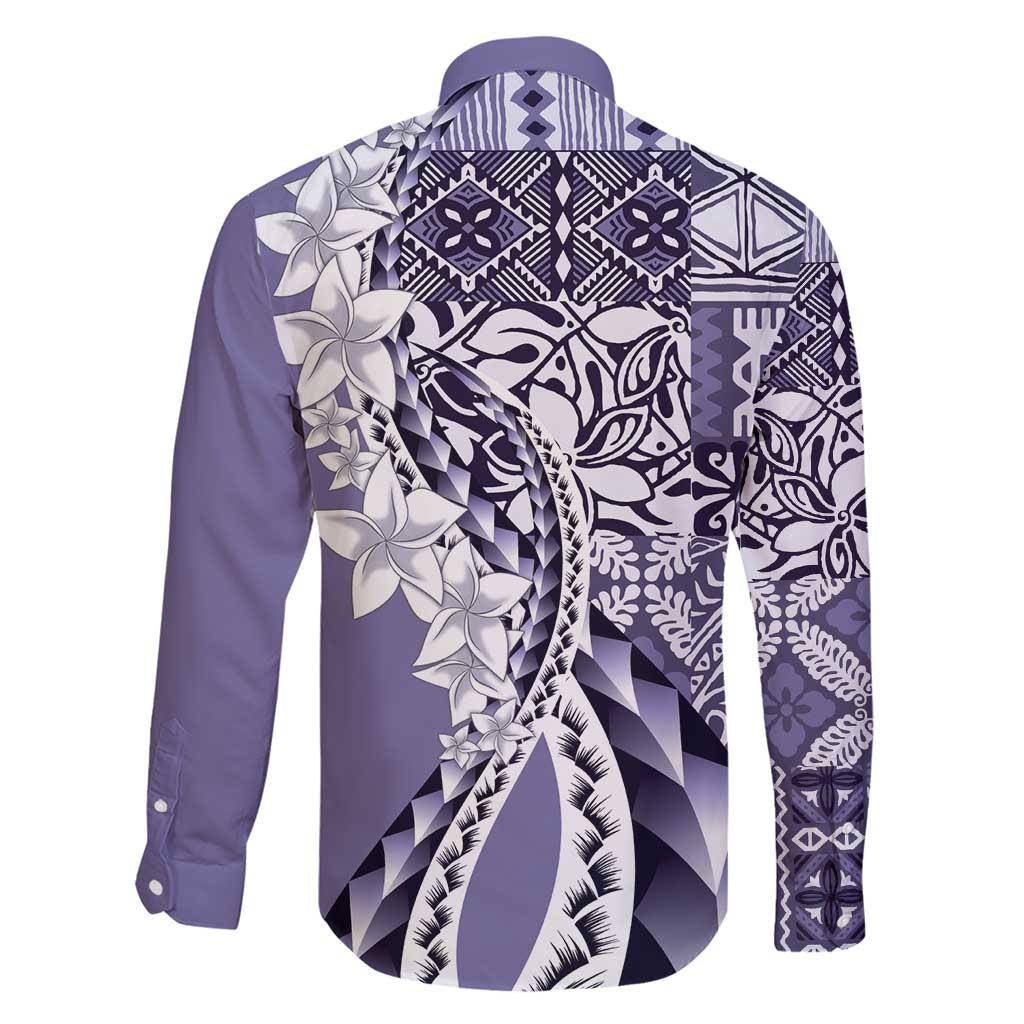 Aloha Vintage Plumeria Hawaiian Tapa Pattern Family Matching Short Sleeve Bodycon Dress and Hawaiian Shirt Purple Hawaiian Tapa Pattern - Polynesian Pride