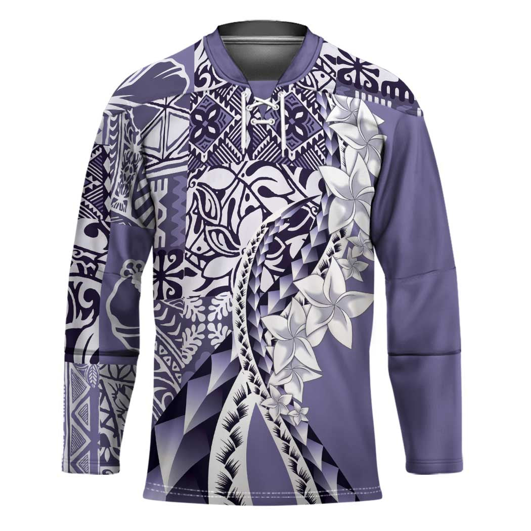 Aloha Vintage Plumeria Hawaiian Tapa Pattern Hockey Jersey Purple Hawaiian Tapa Pattern - Polynesian Pride