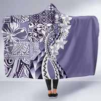 Aloha Vintage Plumeria Hawaiian Tapa Pattern Hooded Blanket Purple Hawaiian Tapa Pattern - Polynesian Pride