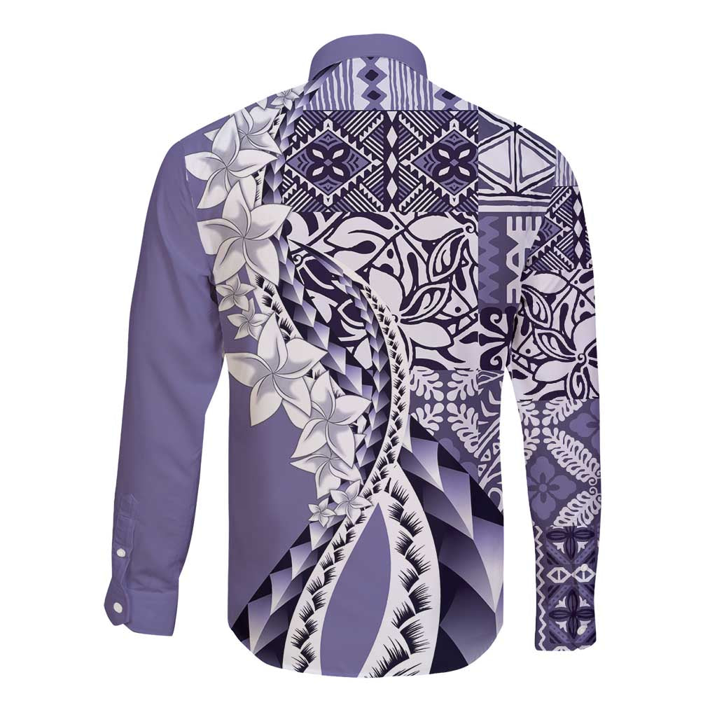Aloha Vintage Plumeria Hawaiian Tapa Pattern Long Sleeve Button Shirt Purple Hawaiian Tapa Pattern - Polynesian Pride