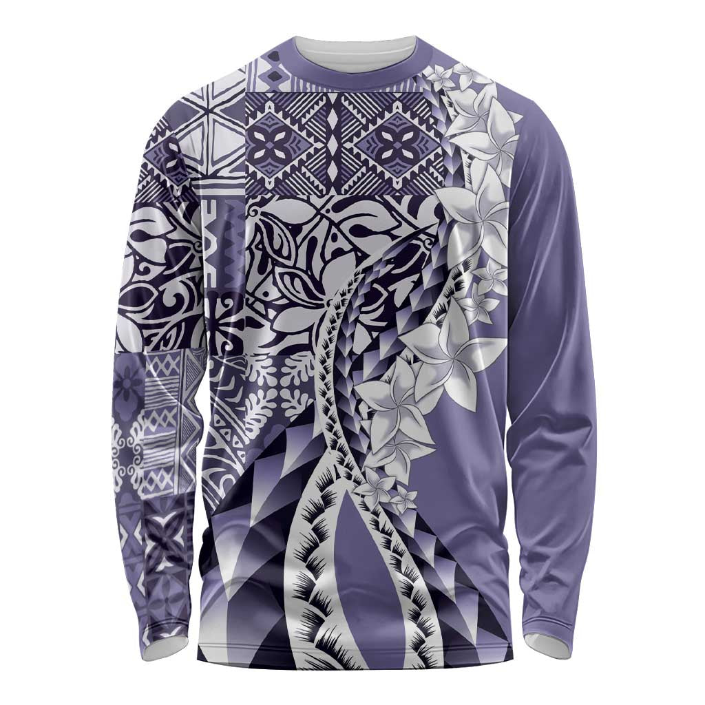Aloha Vintage Plumeria Hawaiian Tapa Pattern Long Sleeve Shirt Purple Hawaiian Tapa Pattern - Polynesian Pride
