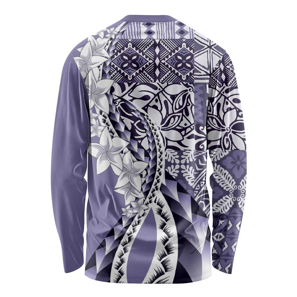 Aloha Vintage Plumeria Hawaiian Tapa Pattern Long Sleeve Shirt Purple Hawaiian Tapa Pattern - Polynesian Pride