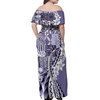 Aloha Vintage Plumeria Hawaiian Tapa Pattern Off Shoulder Maxi Dress Purple Hawaiian Tapa Pattern - Polynesian Pride