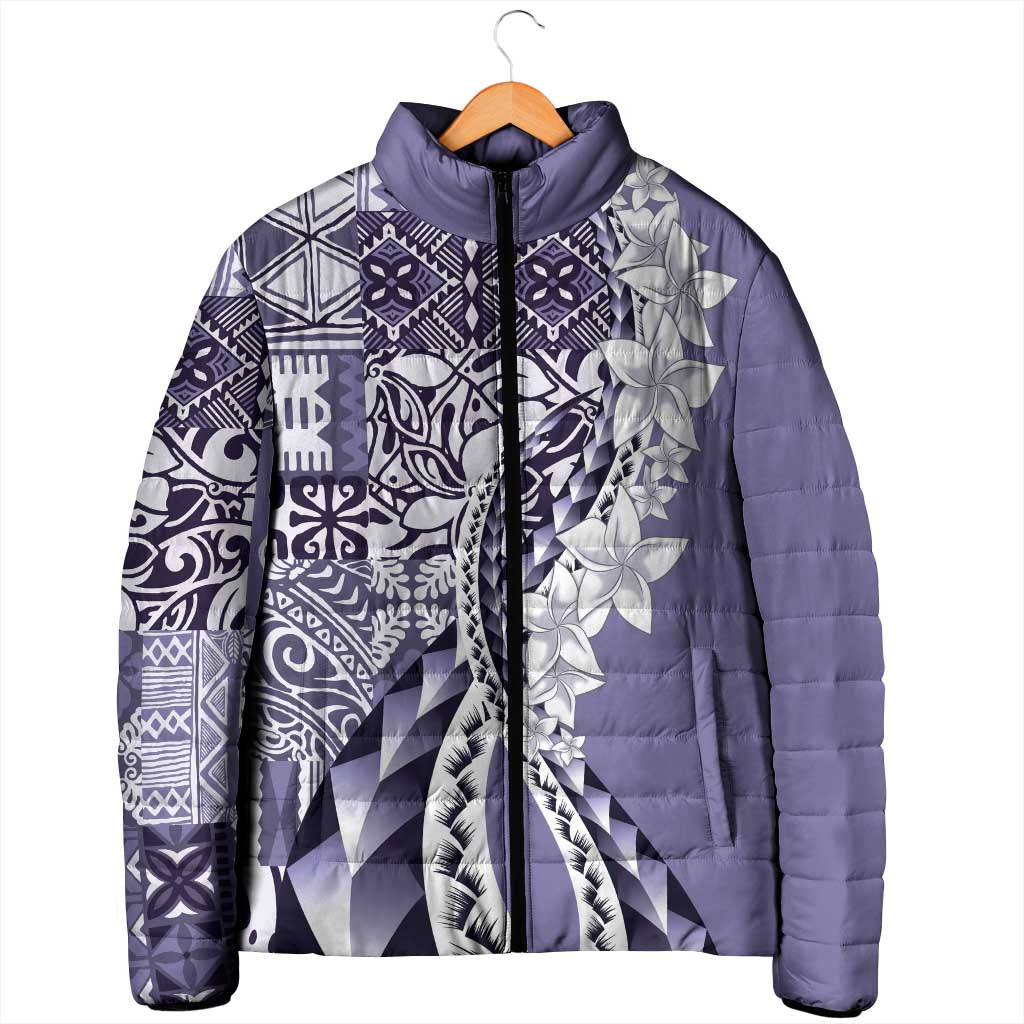 Aloha Vintage Plumeria Hawaiian Tapa Pattern Padded Jacket Purple Hawaiian Tapa Pattern - Polynesian Pride