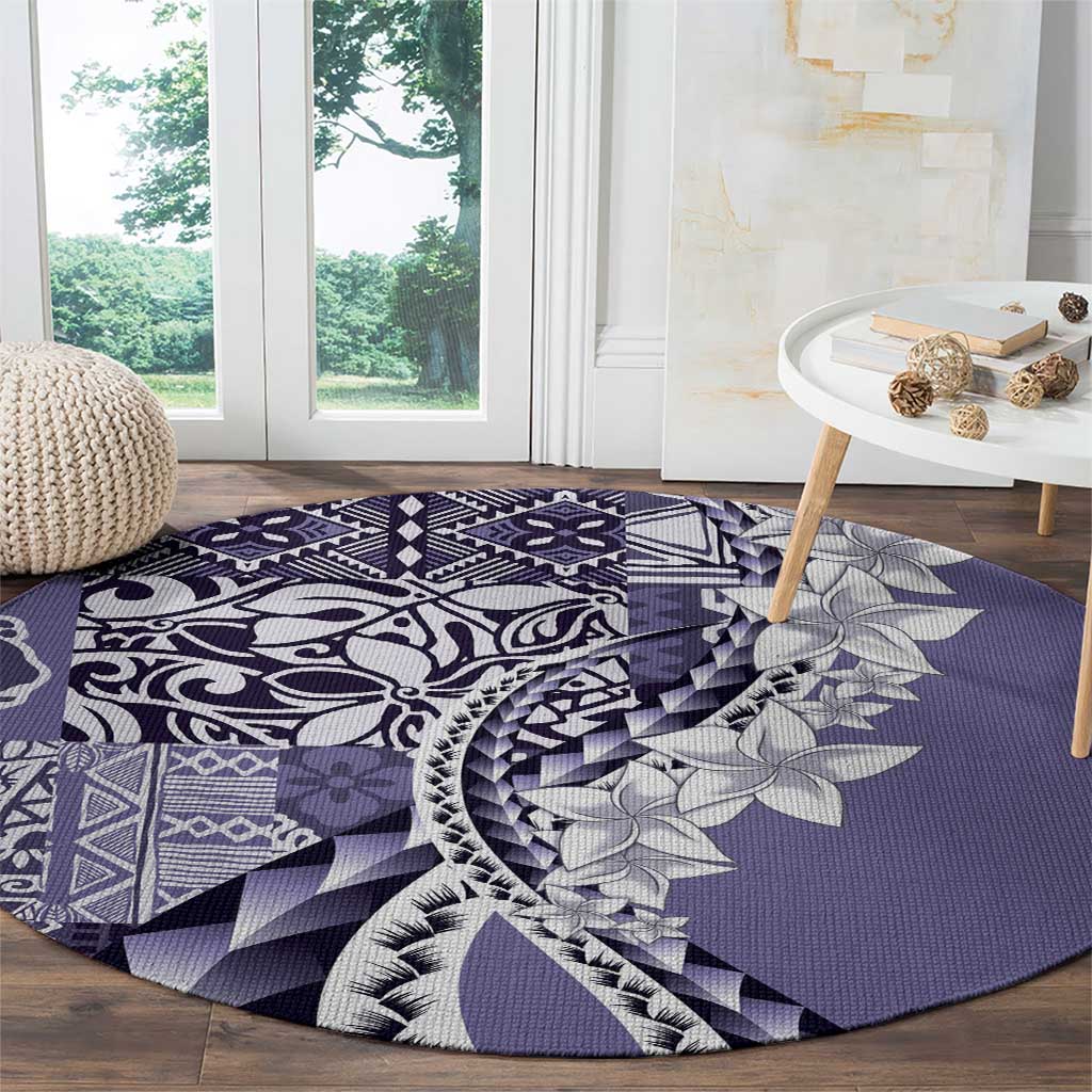 Aloha Vintage Plumeria Hawaiian Tapa Pattern Round Carpet Purple Hawaiian Tapa Pattern - Polynesian Pride