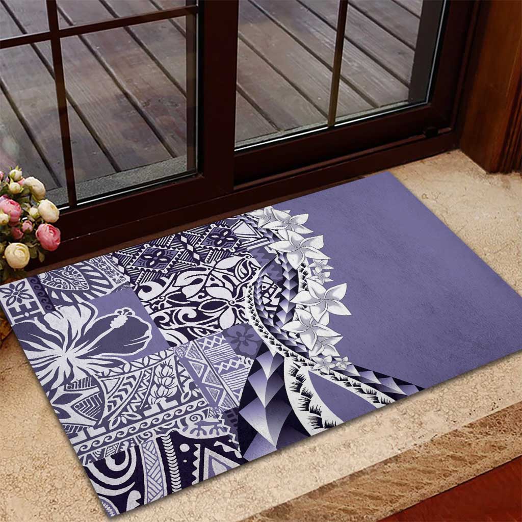 Aloha Vintage Plumeria Hawaiian Tapa Pattern Rubber Doormat Purple Hawaiian Tapa Pattern - Polynesian Pride