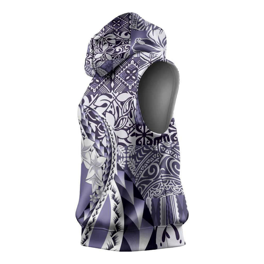 Aloha Vintage Plumeria Hawaiian Tapa Pattern Sleeveless Hoodie Purple Hawaiian Tapa Pattern - Polynesian Pride