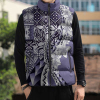 Aloha Vintage Plumeria Hawaiian Tapa Pattern Sleeveless Puffer Jacket Purple Hawaiian Tapa Pattern - Polynesian Pride