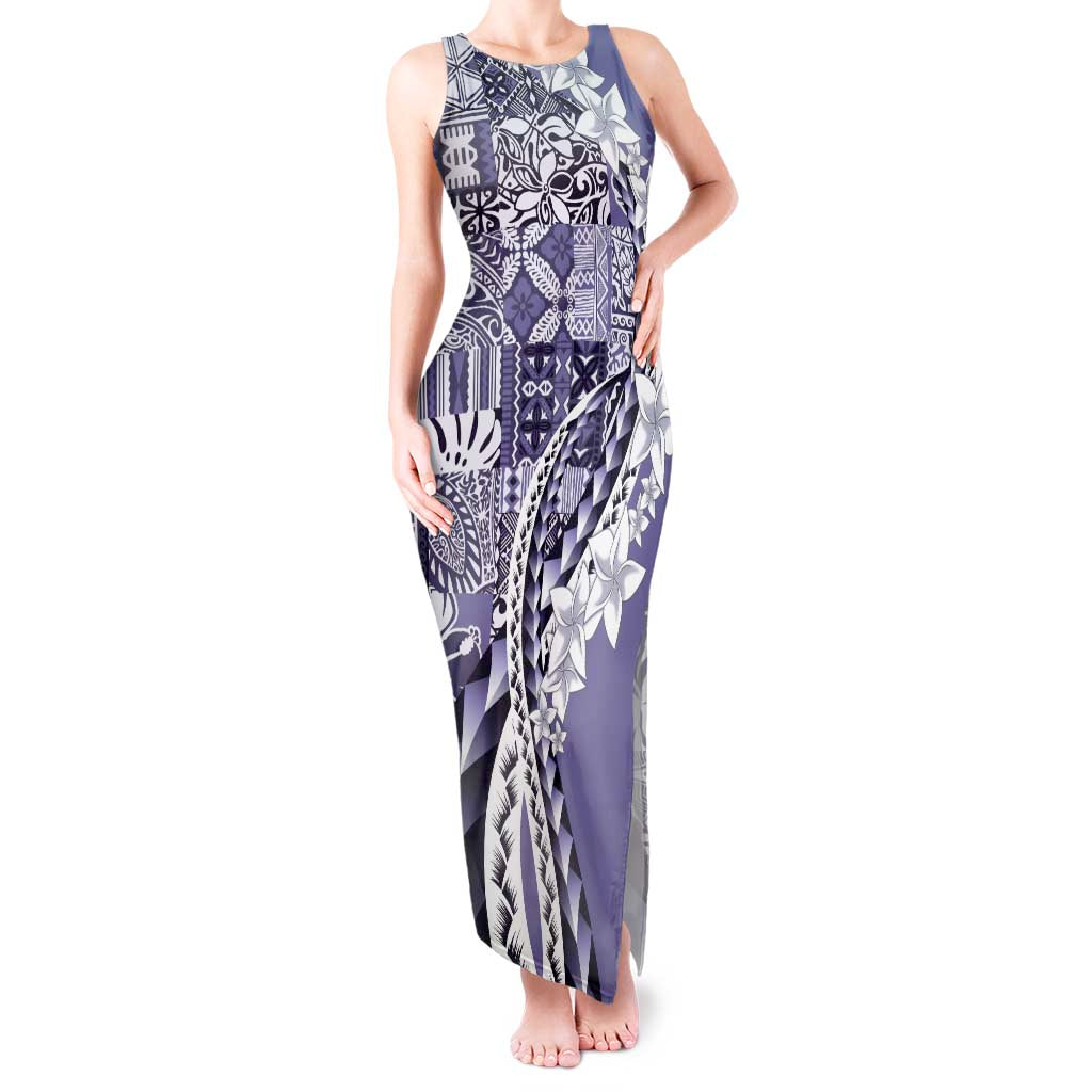 Aloha Vintage Plumeria Hawaiian Tapa Pattern Tank Maxi Dress Purple Hawaiian Tapa Pattern - Polynesian Pride