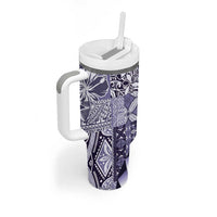Aloha Vintage Plumeria Hawaiian Tapa Pattern Tumbler With Handle Purple Hawaiian Tapa Pattern - Polynesian Pride