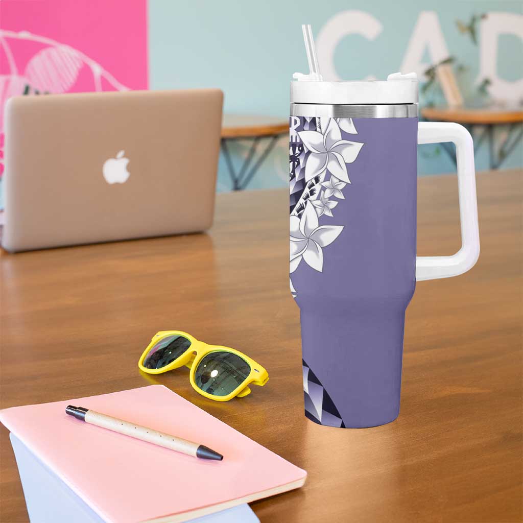 Aloha Vintage Plumeria Hawaiian Tapa Pattern Tumbler With Handle Purple Hawaiian Tapa Pattern - Polynesian Pride