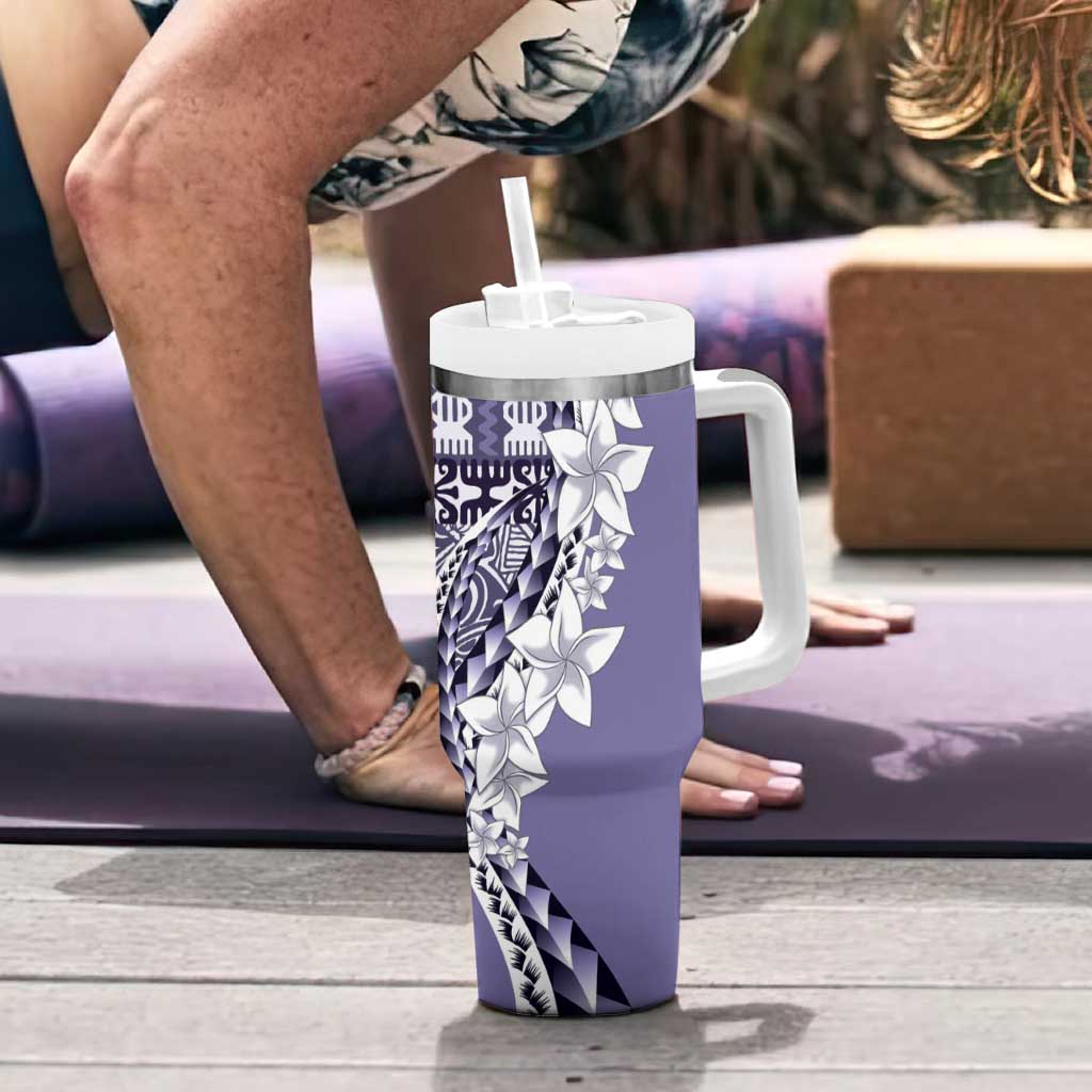 Aloha Vintage Plumeria Hawaiian Tapa Pattern Tumbler With Handle Purple Hawaiian Tapa Pattern - Polynesian Pride