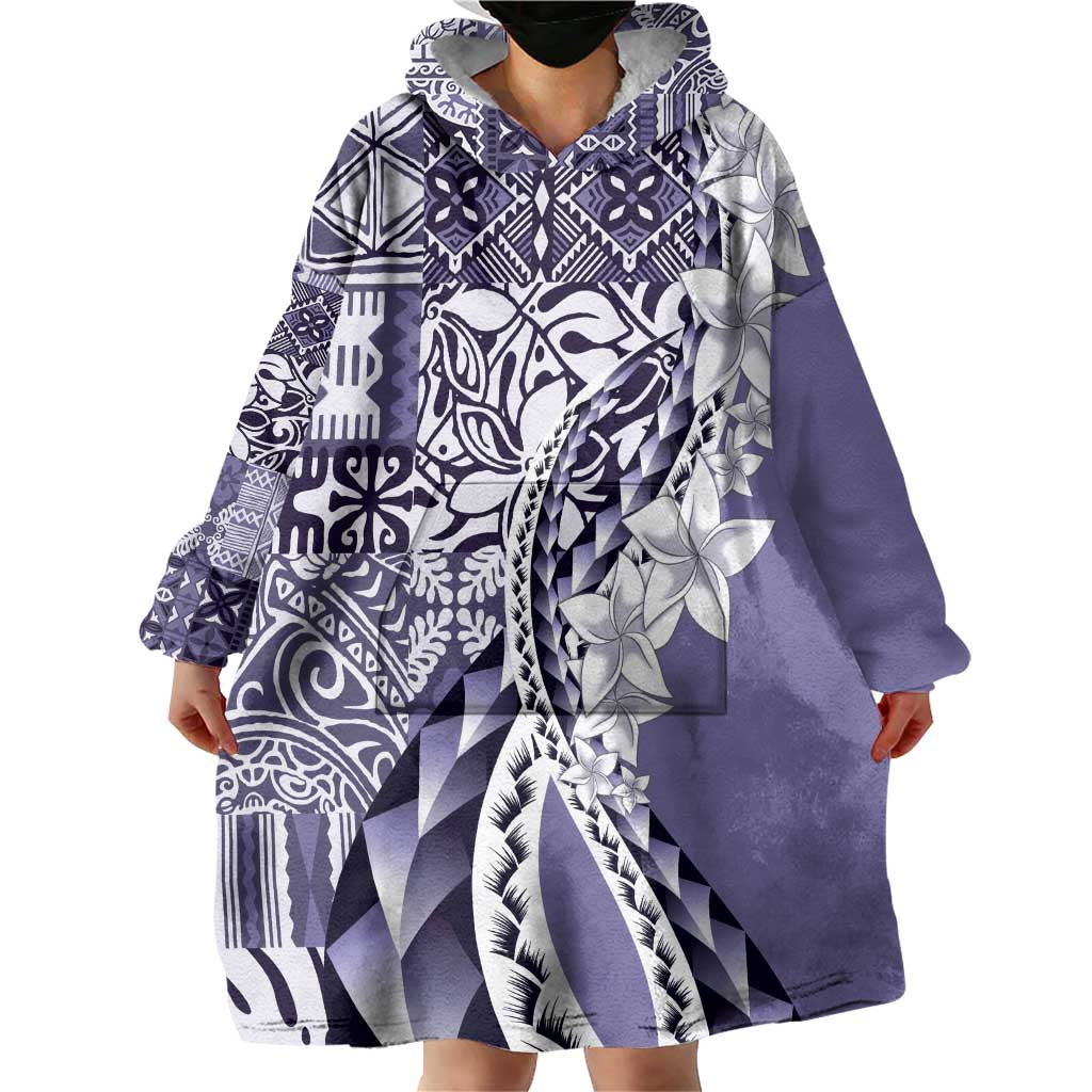 Aloha Vintage Plumeria Hawaiian Tapa Pattern Wearable Blanket Hoodie Purple Hawaiian Tapa Pattern - Polynesian Pride