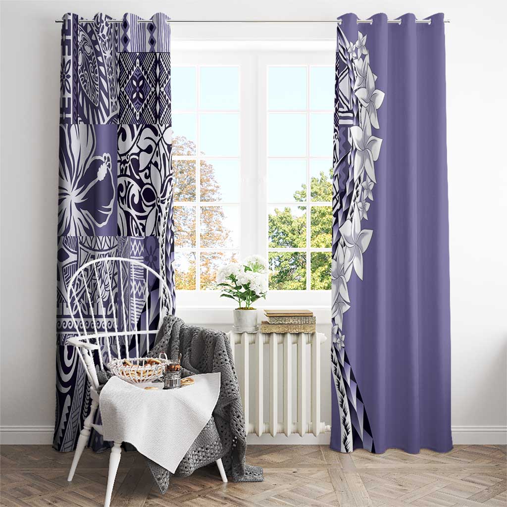 Aloha Vintage Plumeria Hawaiian Tapa Pattern Window Curtain Purple Hawaiian Tapa Pattern - Polynesian Pride