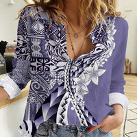 Aloha Vintage Plumeria Hawaiian Tapa Pattern Women Casual Shirt Purple Hawaiian Tapa Pattern - Polynesian Pride