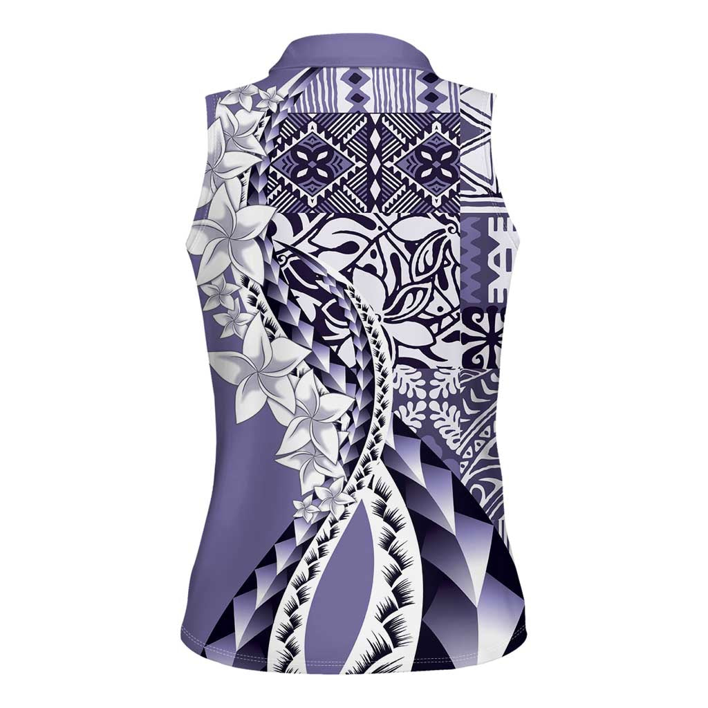 Aloha Vintage Plumeria Hawaiian Tapa Pattern Women Sleeveless Polo Shirt Purple Hawaiian Tapa Pattern - Polynesian Pride