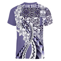 Aloha Vintage Plumeria Hawaiian Tapa Pattern Women V-Neck T-Shirt Purple Hawaiian Tapa Pattern - Polynesian Pride
