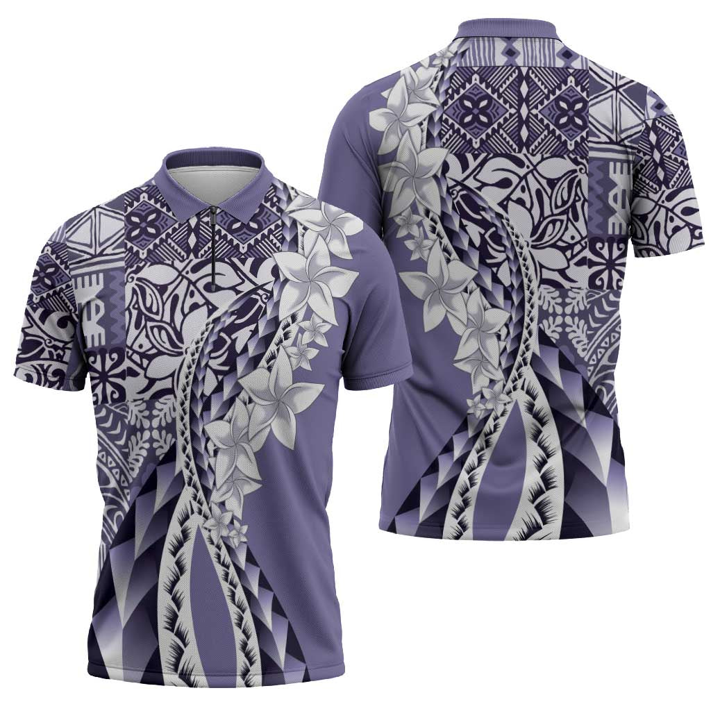 Aloha Vintage Plumeria Hawaiian Tapa Pattern Zipper Polo Shirt Purple Hawaiian Tapa Pattern - Polynesian Pride