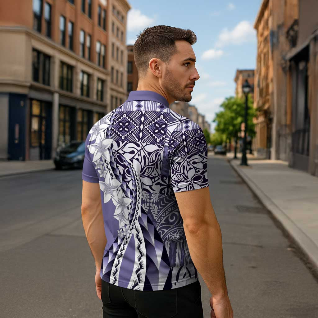 Aloha Vintage Plumeria Hawaiian Tapa Pattern Zipper Polo Shirt Purple Hawaiian Tapa Pattern - Polynesian Pride
