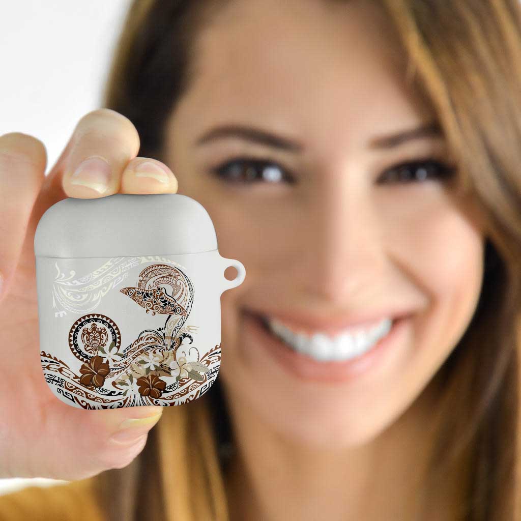 Polynesian Manta Ray AirPods Case Beige Floral Turtle Tattoo - Polynesian Pride