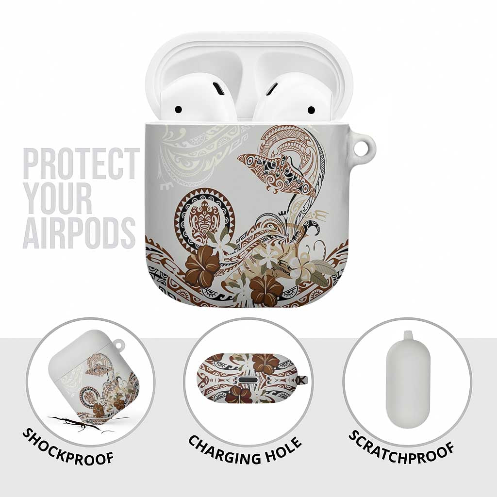 Polynesian Manta Ray AirPods Case Beige Floral Turtle Tattoo - Polynesian Pride