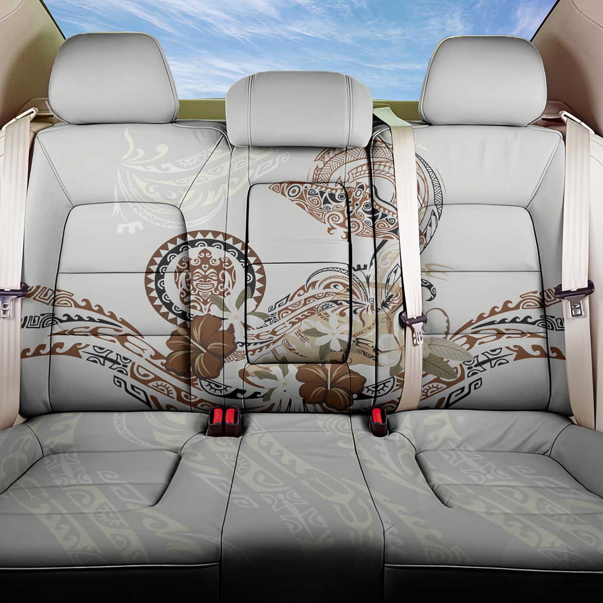 Polynesian Manta Ray Back Car Seat Cover Beige Floral Turtle Tattoo - Polynesian Pride
