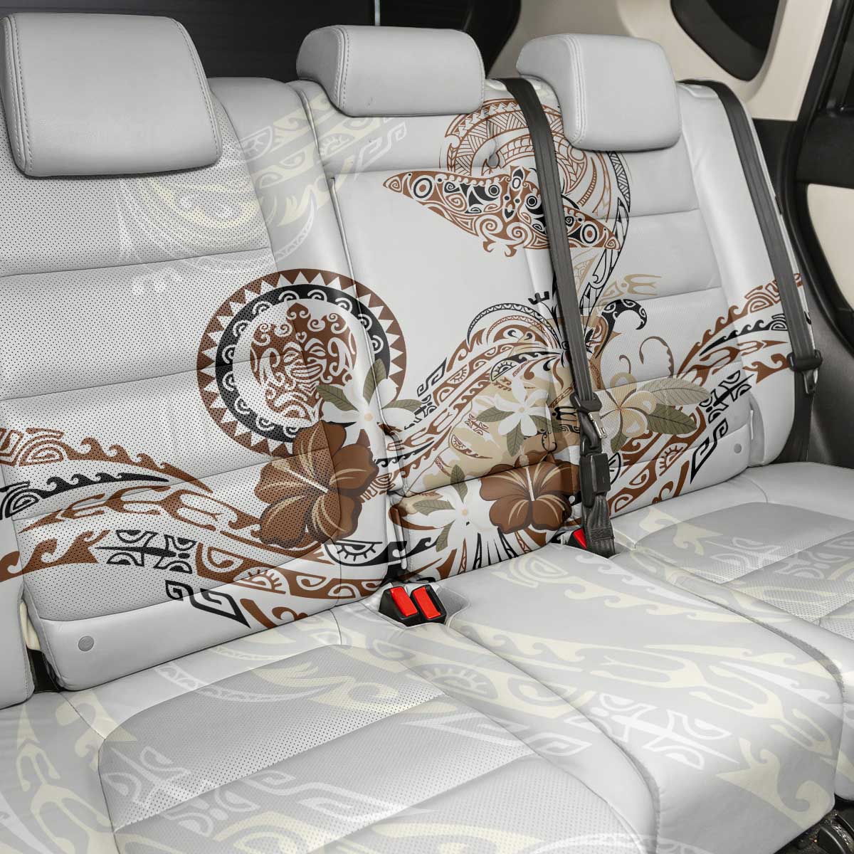 Polynesian Manta Ray Back Car Seat Cover Beige Floral Turtle Tattoo - Polynesian Pride