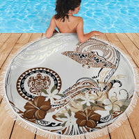 Polynesian Manta Ray Beach Blanket Beige Floral Turtle Tattoo - Polynesian Pride