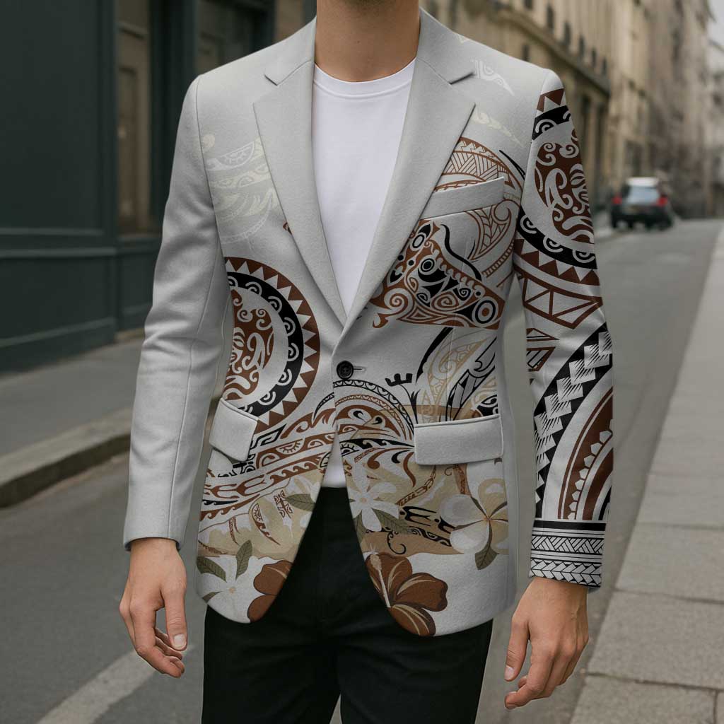 Polynesian Manta Ray Blazer Beige Floral Turtle Tattoo - Polynesian Pride