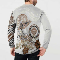 Polynesian Manta Ray Button Sweatshirt Beige Floral Turtle Tattoo - Polynesian Pride