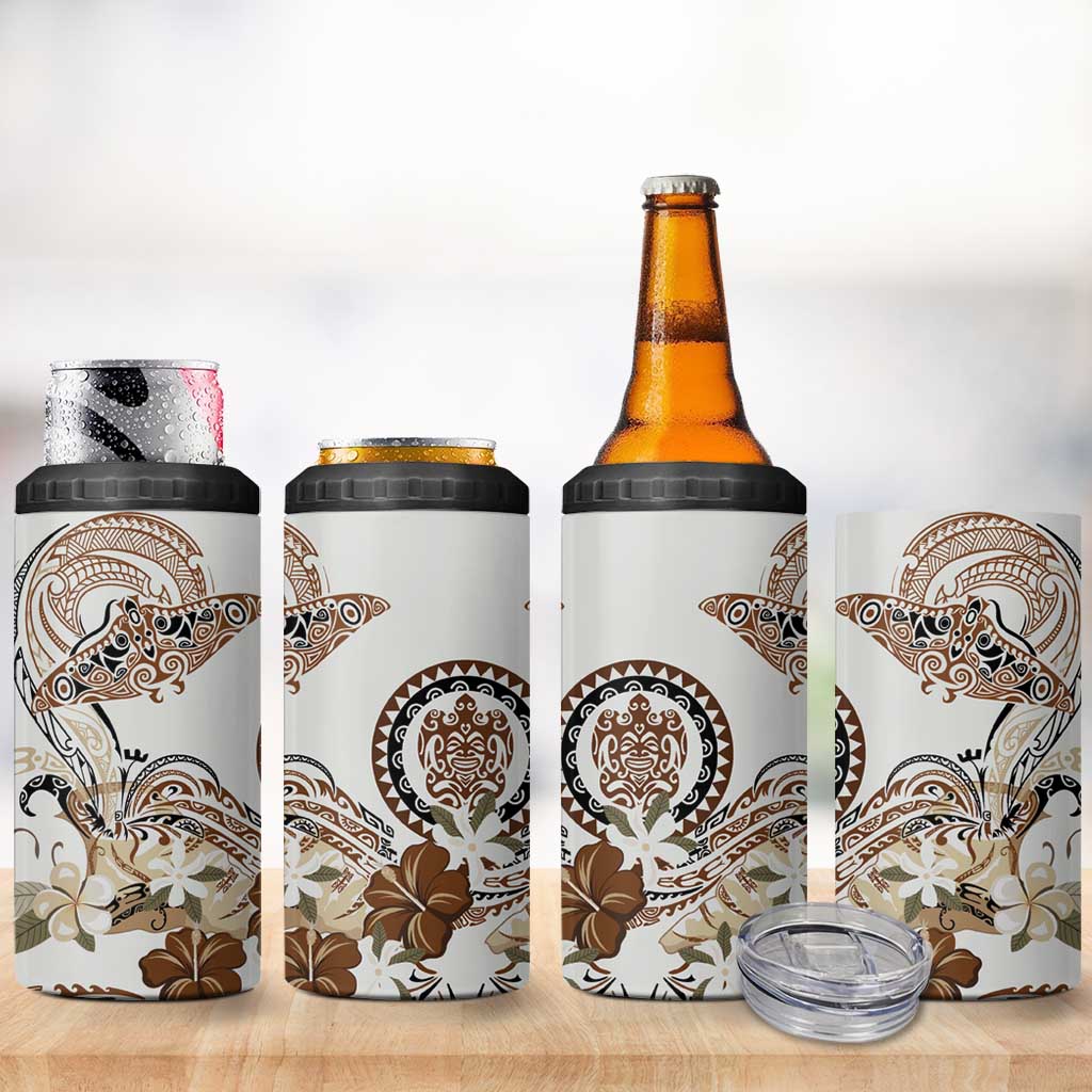 Polynesian Manta Ray 4 in 1 Can Cooler Tumbler Beige Floral Turtle Tattoo - Polynesian Pride
