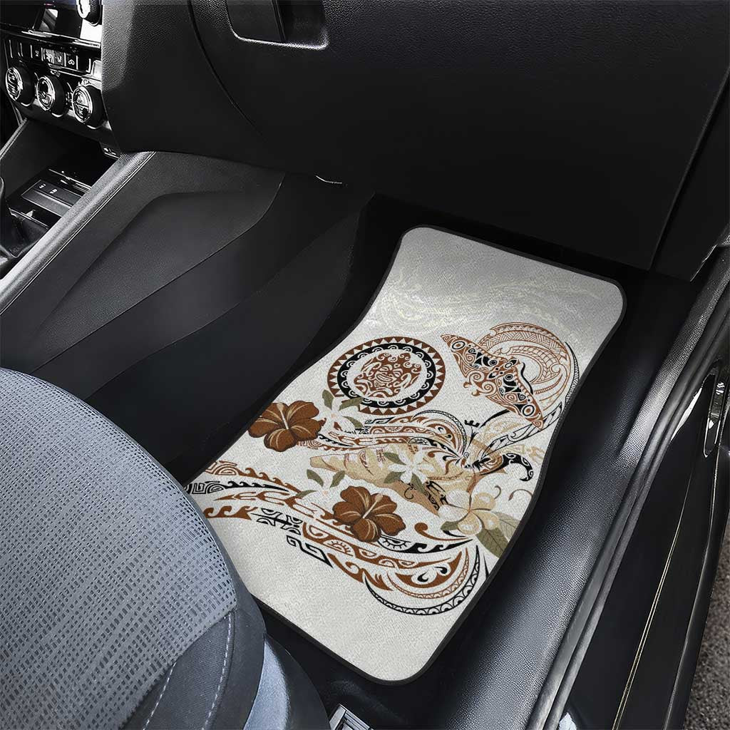 Polynesian Manta Ray Car Mats Beige Floral Turtle Tattoo - Polynesian Pride