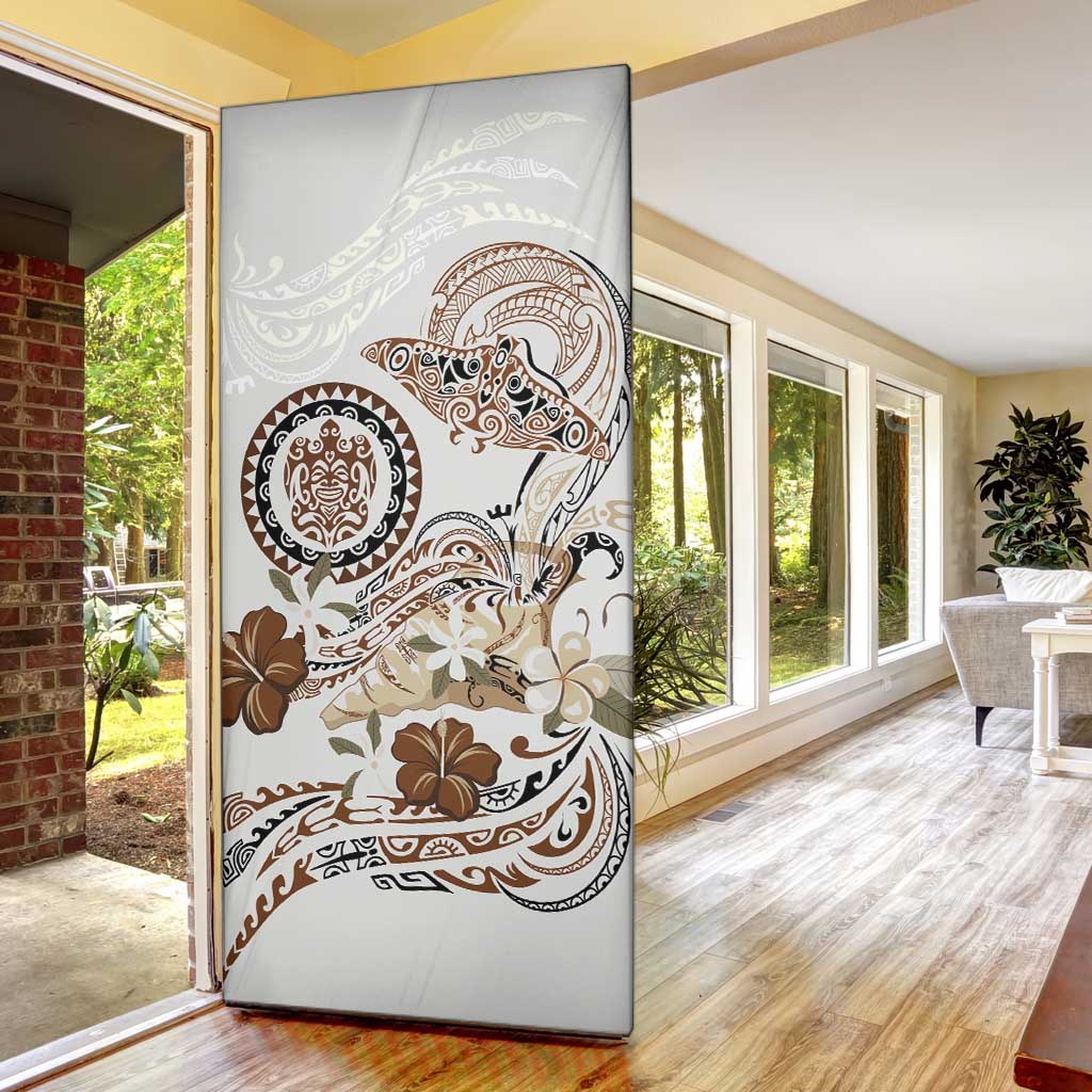 Polynesian Manta Ray Door Cover Beige Floral Turtle Tattoo - Polynesian Pride