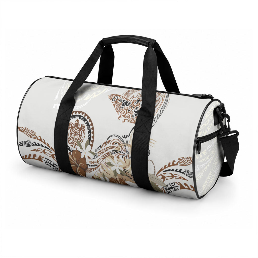 Polynesian Manta Ray Duffle Bag Beige Floral Turtle Tattoo LT9 - Polynesian Pride