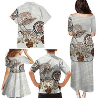 Polynesian Manta Ray Family Matching Puletasi and Hawaiian Shirt Beige Floral Turtle Tattoo - Polynesian Pride