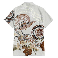 Polynesian Manta Ray Family Matching Summer Maxi Dress and Hawaiian Shirt Beige Floral Turtle Tattoo - Polynesian Pride