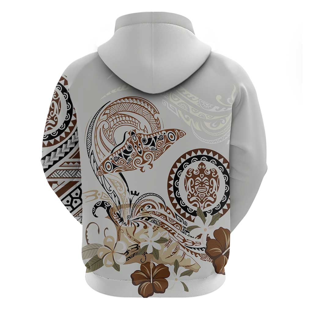 Polynesian Manta Ray Hoodie Beige Floral Turtle Tattoo - Polynesian Pride