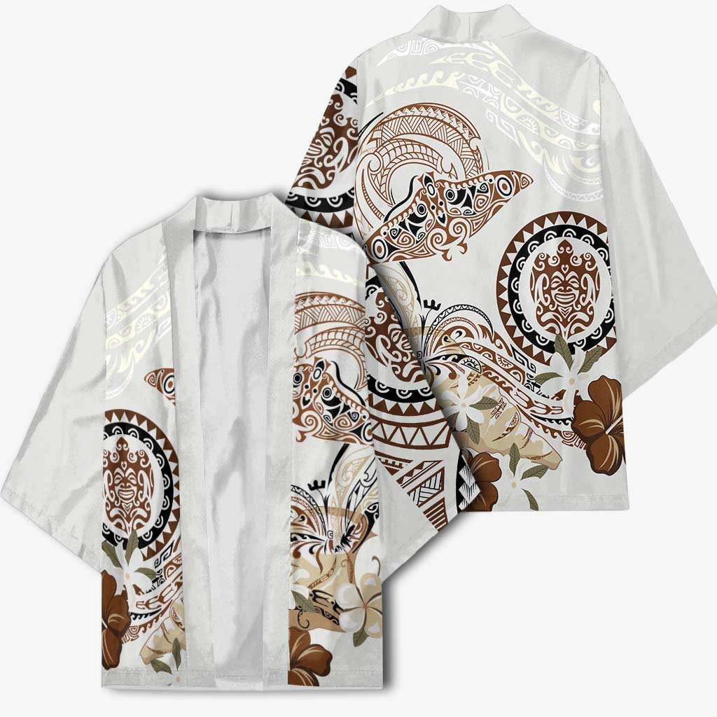 Polynesian Manta Ray Kimono Beige Floral Turtle Tattoo - Polynesian Pride