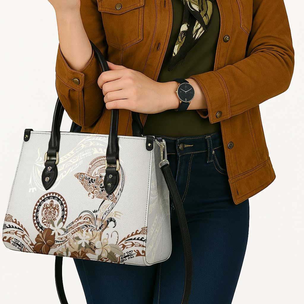Polynesian Manta Ray Leather Bag Beige Floral Turtle Tattoo - Polynesian Pride