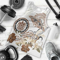 Polynesian Manta Ray Men Tank Top Beige Floral Turtle Tattoo - Polynesian Pride
