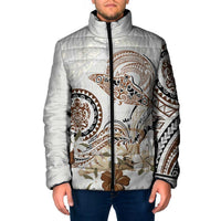 Polynesian Manta Ray Padded Jacket Beige Floral Turtle Tattoo - Polynesian Pride