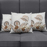 Polynesian Manta Ray Pillow Cover Beige Floral Turtle Tattoo - Polynesian Pride