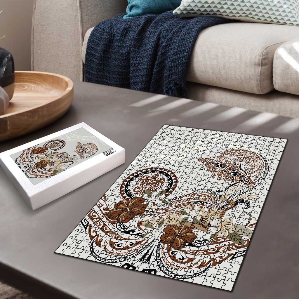 Polynesian Manta Ray Puzzle Beige Floral Turtle Tattoo - Polynesian Pride