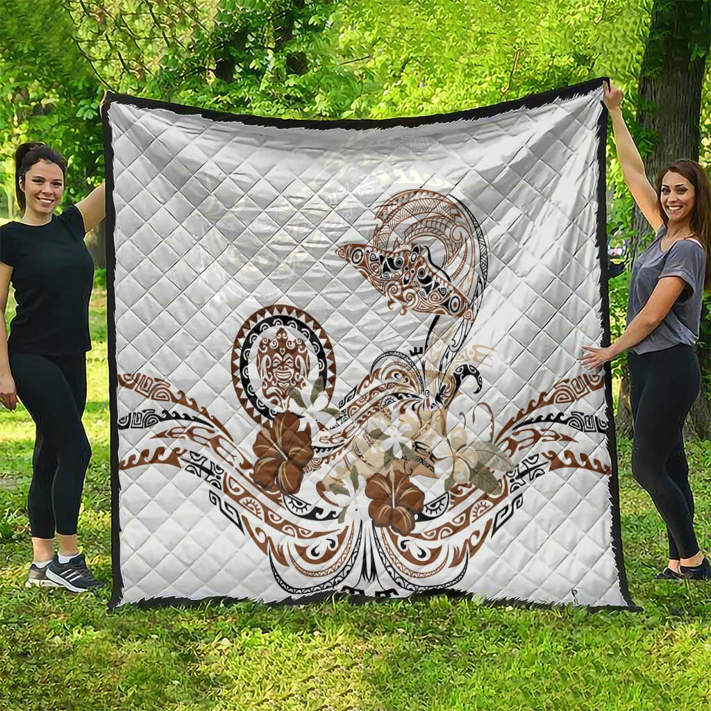 Polynesian Manta Ray Quilt Beige Floral Turtle Tattoo - Polynesian Pride