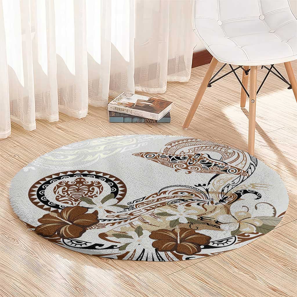 Polynesian Manta Ray Round Carpet Beige Floral Turtle Tattoo - Polynesian Pride