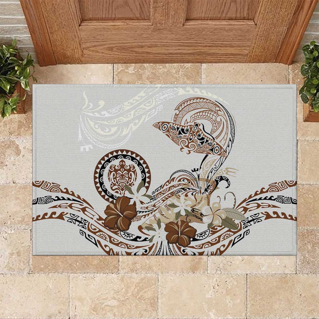Polynesian Manta Ray Rubber Doormat Beige Floral Turtle Tattoo - Polynesian Pride