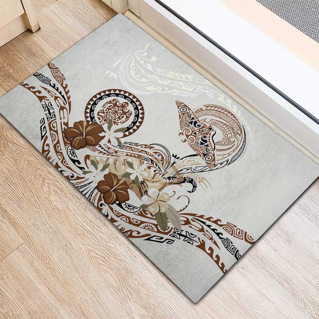Polynesian Manta Ray Rubber Doormat Beige Floral Turtle Tattoo - Polynesian Pride